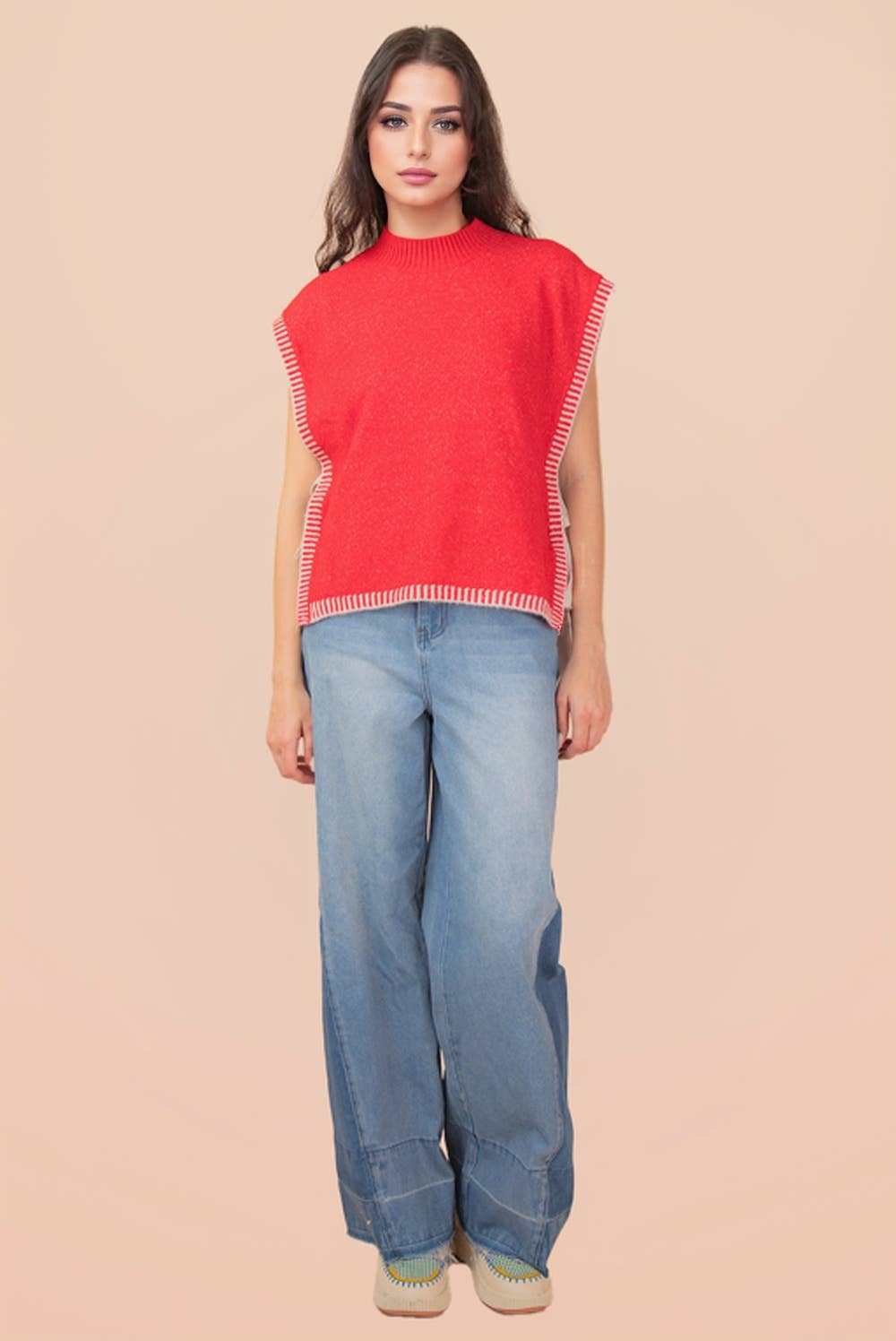 VERY J - 12W3547N-Side Tie Detail Knit Sweater Vest Top