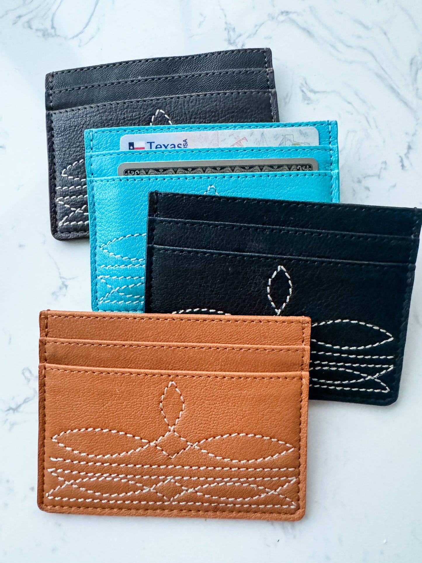 Boho Ranch Shop - Western Boot Stitch Leather Credit Card Holder Money holder