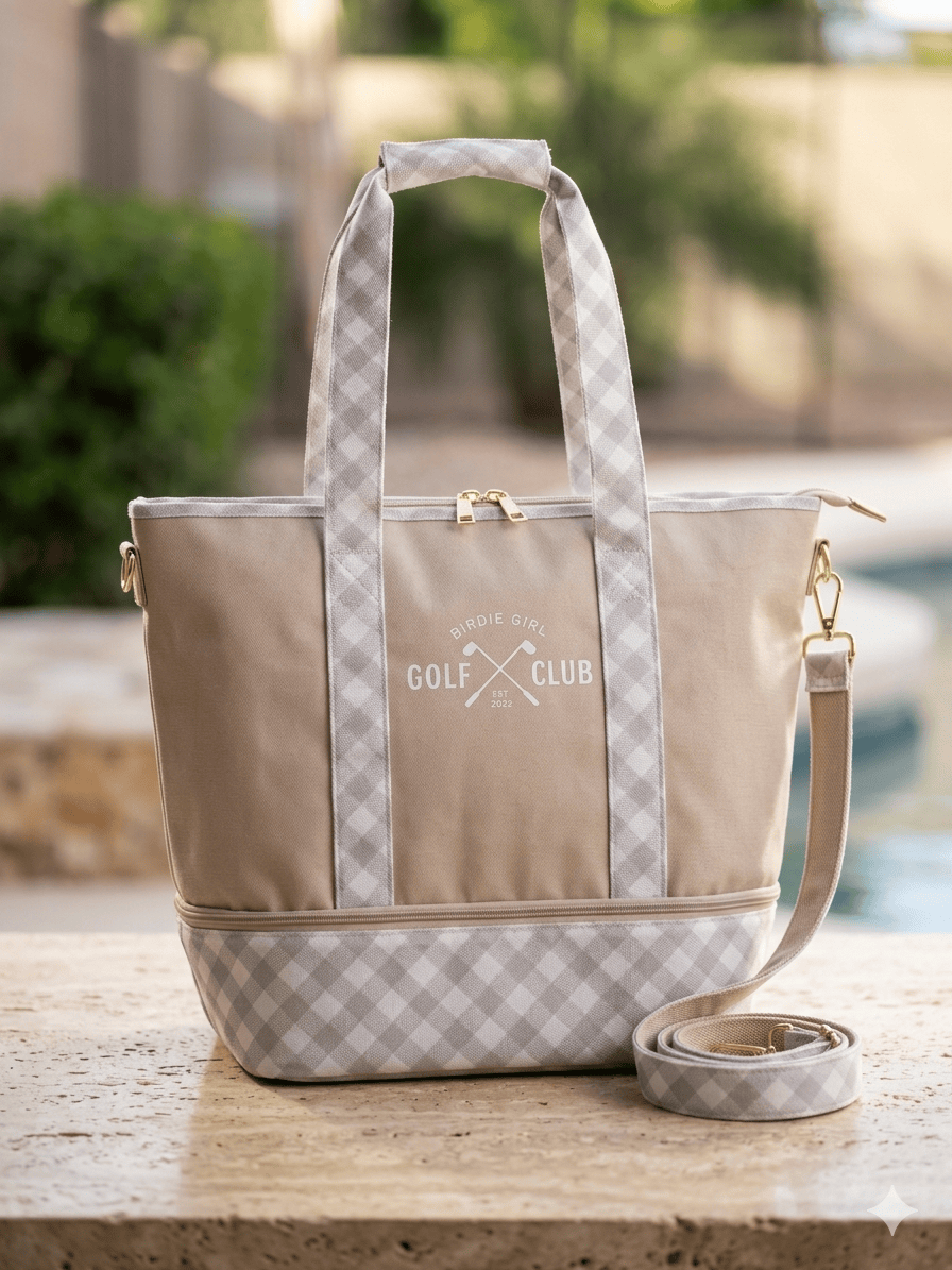 Birdie Girl Golf - Gingham Neutral Women's Golf Cart Tote Bag