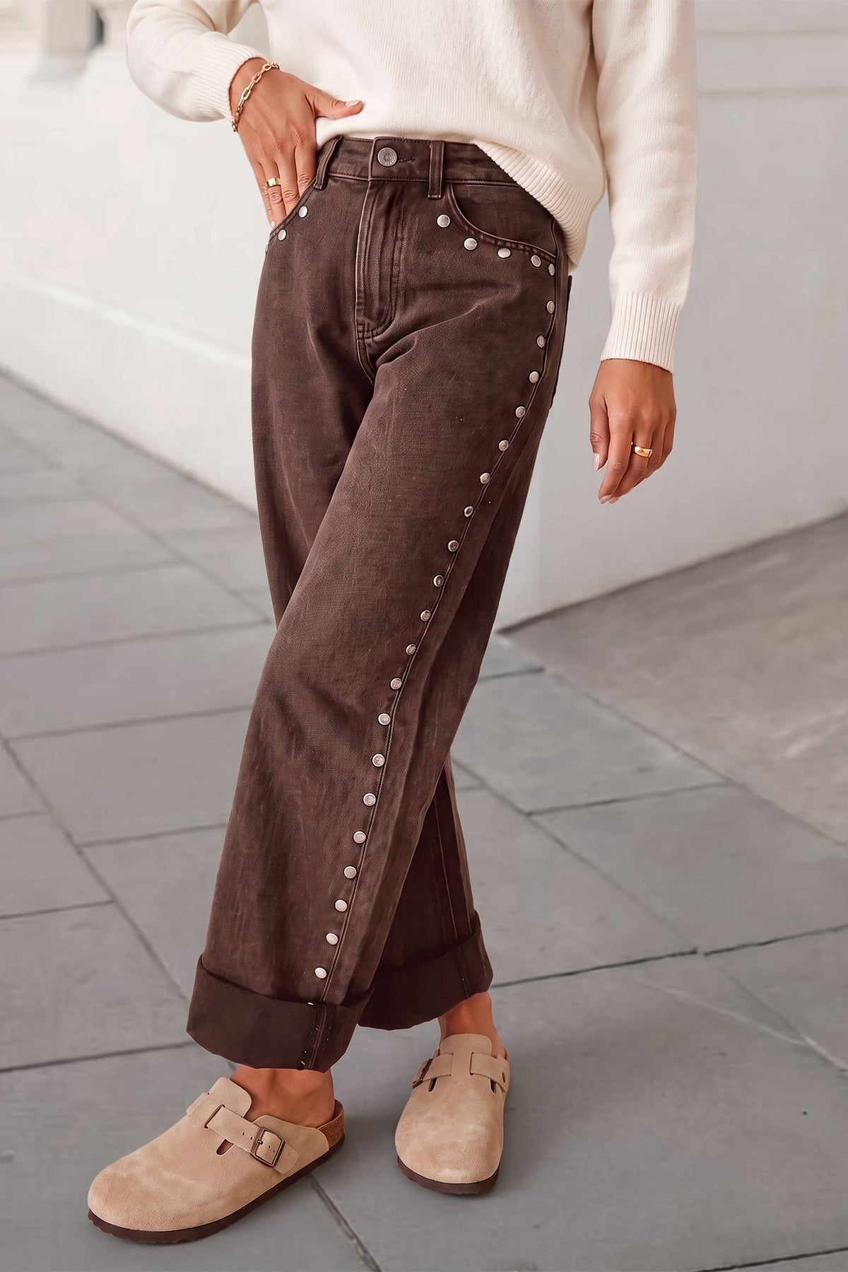 Aapparella - Solid Studded Detail Straight Leg Loose Jeans | 4-16