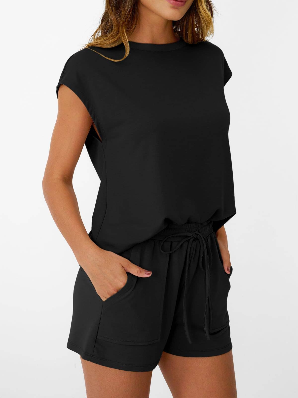 Suhkasana - Casual Lounge Set Cap Sleeve Top Drawstring Shorts