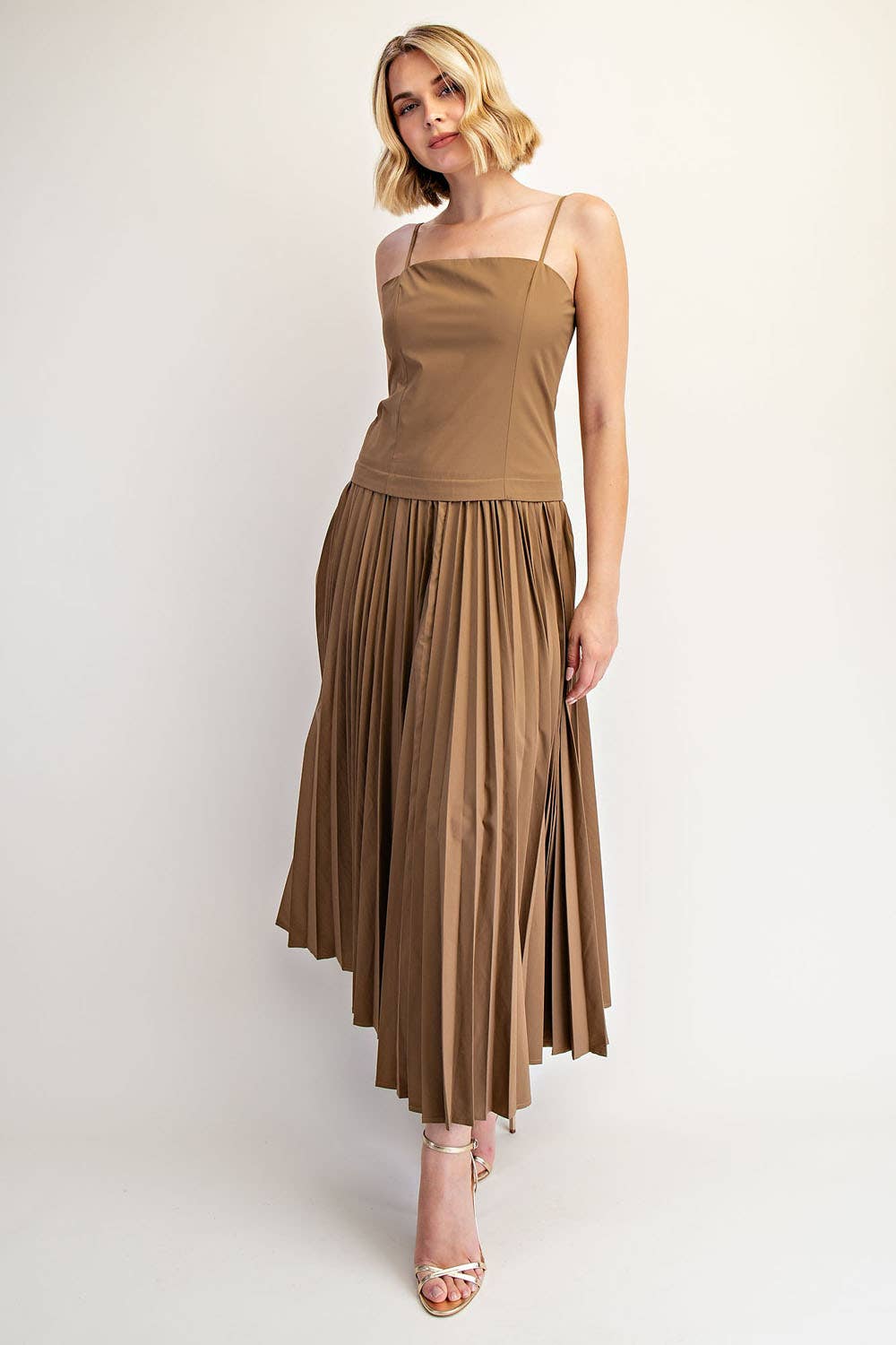 Edit by Nine - Woven Stretch Midi Dress with Pleated Skirt