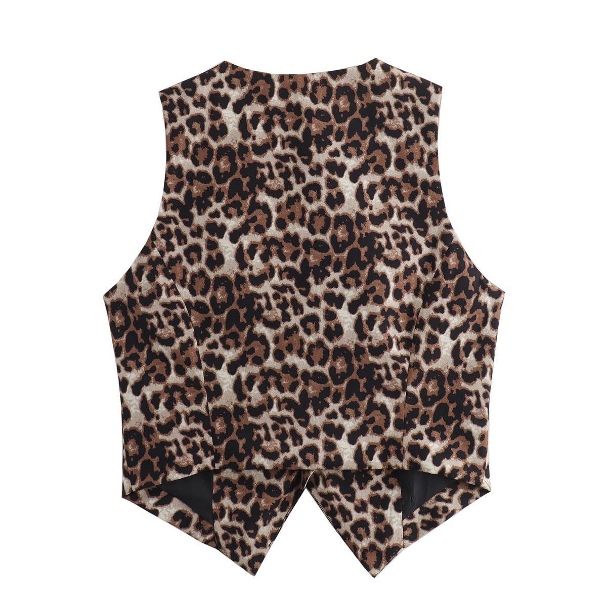 Stylish V-Neck Buttoned Leopard Print Vest Top: Brown / L
