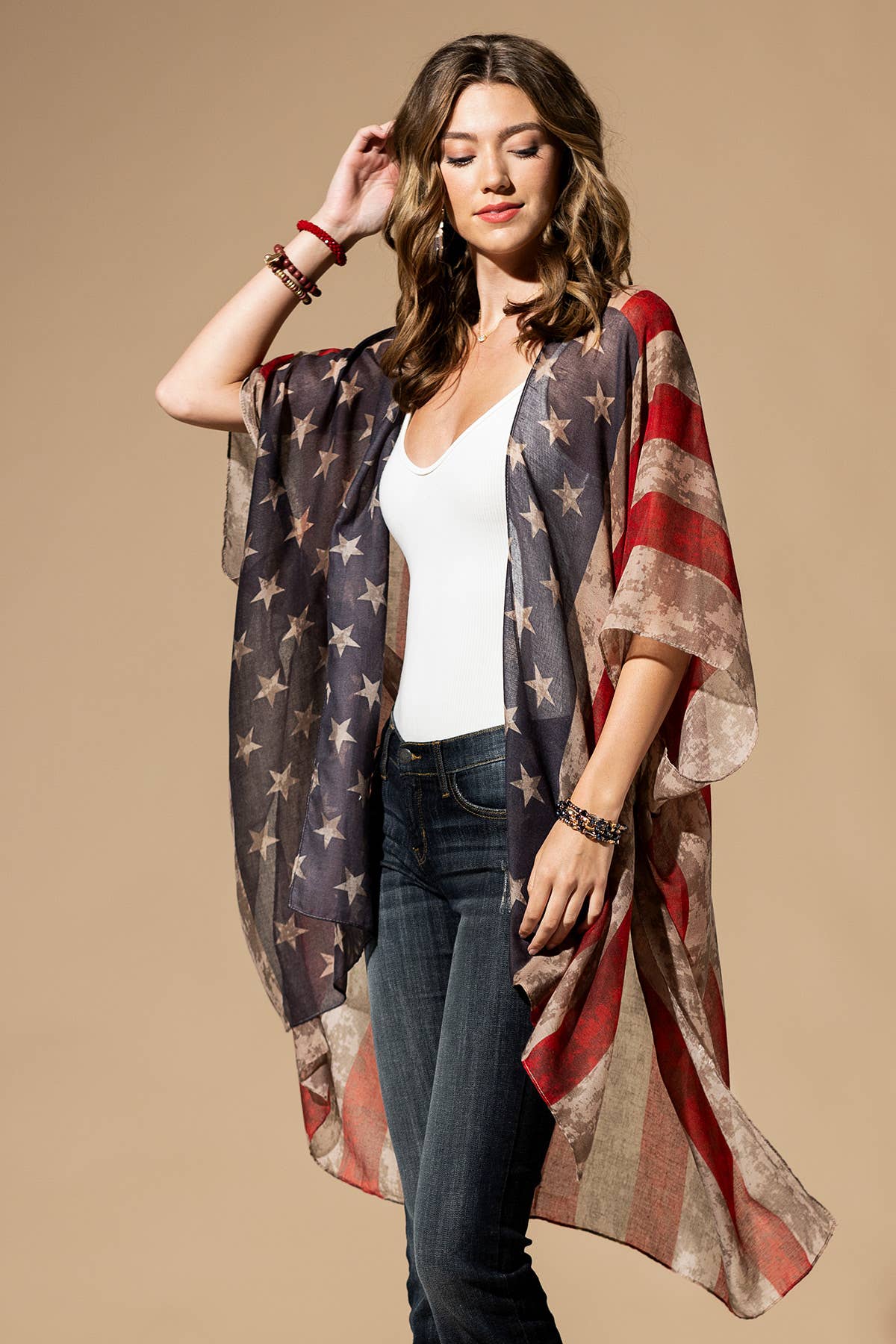 Urbanista - Vintage Inspired USA Print Kimono