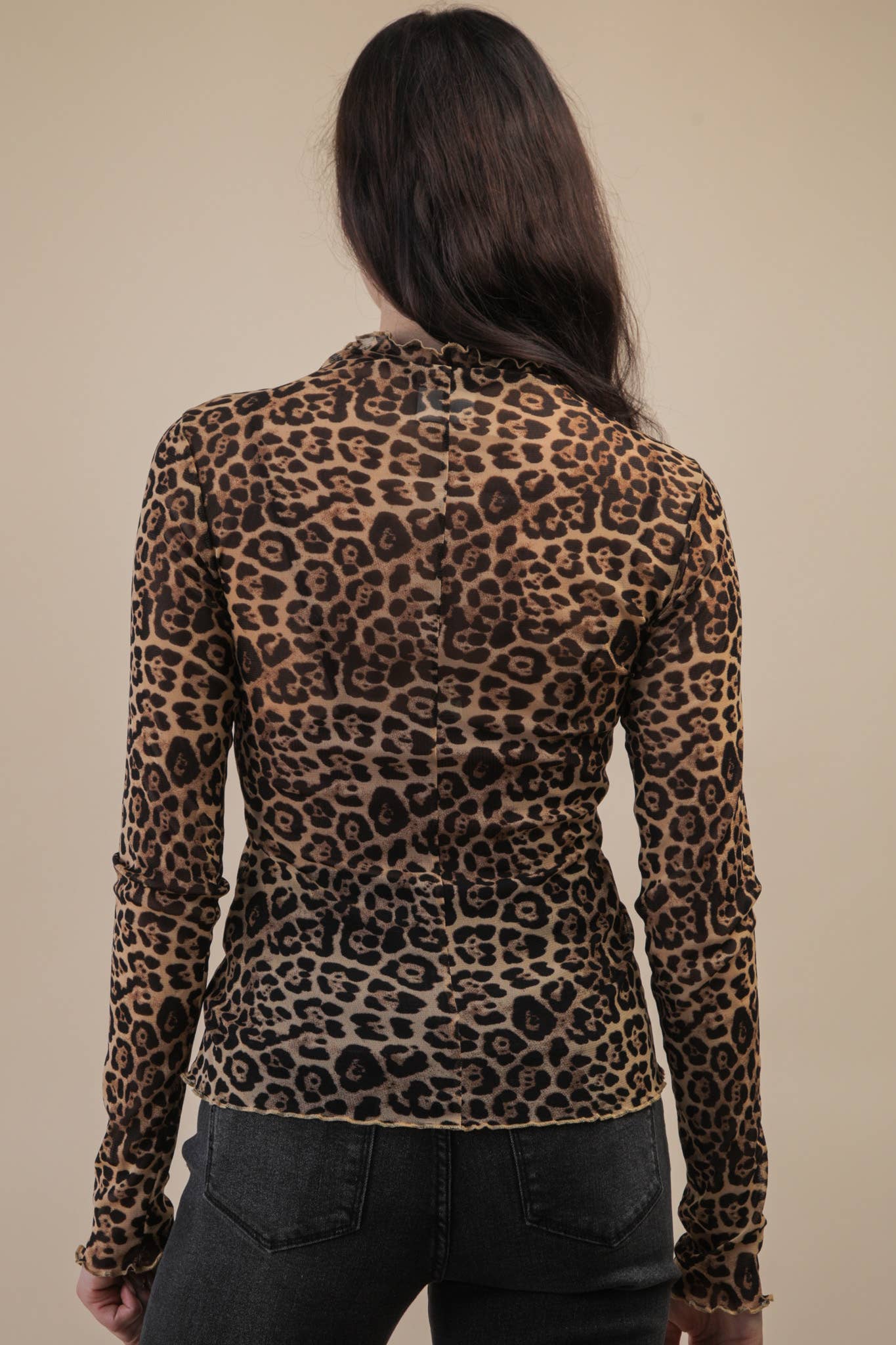 VERY J - NT12220-High Neck Fitted Sheer Mesh Lace Knit Top
