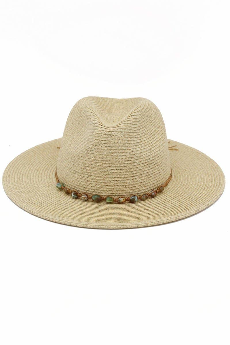 Marbella Stone Beaded Natural Straw Hat