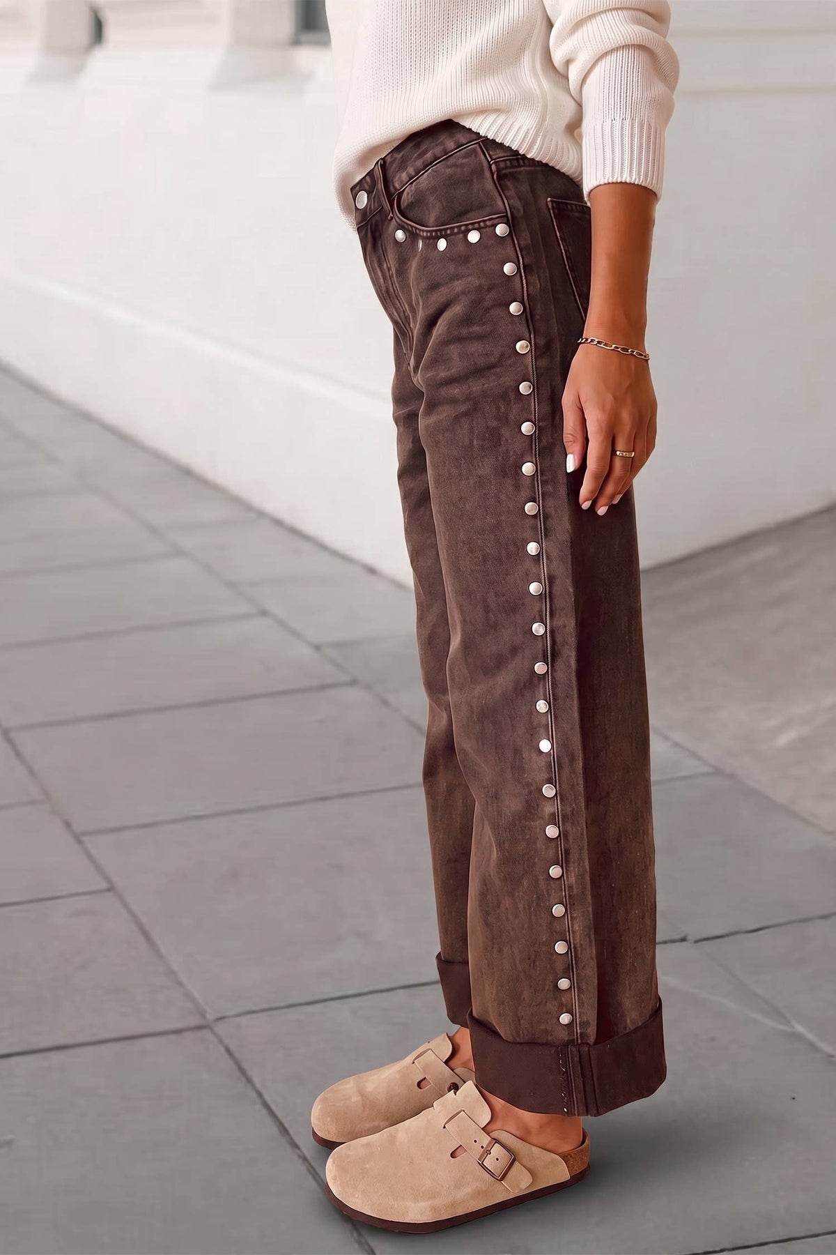 Aapparella - Solid Studded Detail Straight Leg Loose Jeans | 4-16