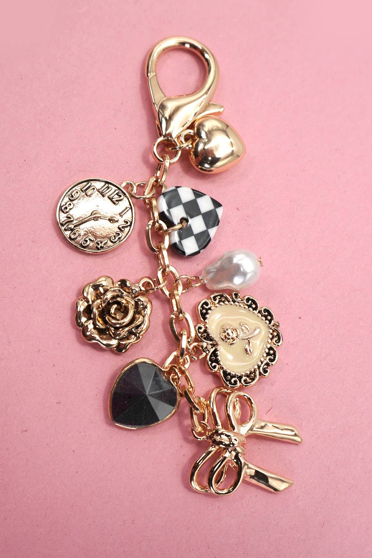 JOSSLYN by wall to wall - BOW CHECKER HEART FLOWER BAG CHARM | 80K049