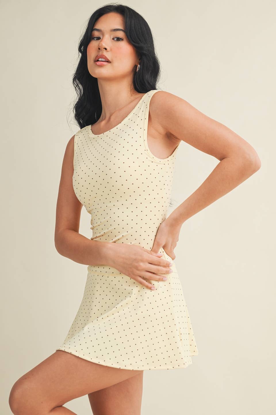 KIMBERLY C - Polka Dot Print A-Line Mini Dress with Drop Waist