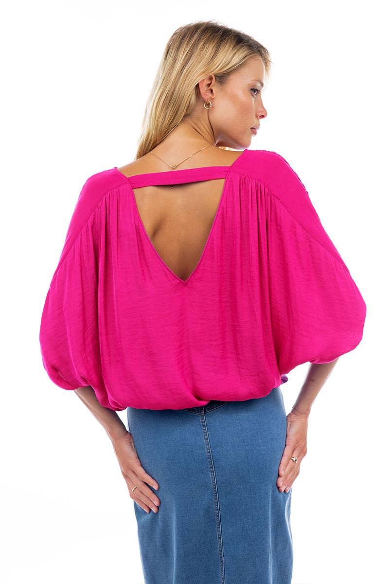 Hot Pink Cropped Blouse With Elasticized Waist