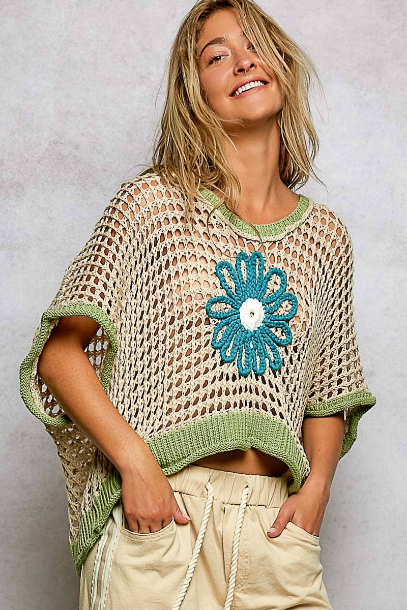 Pol Clothing - Round Neck Sleeveless Floral Thin Sweater Top SALE